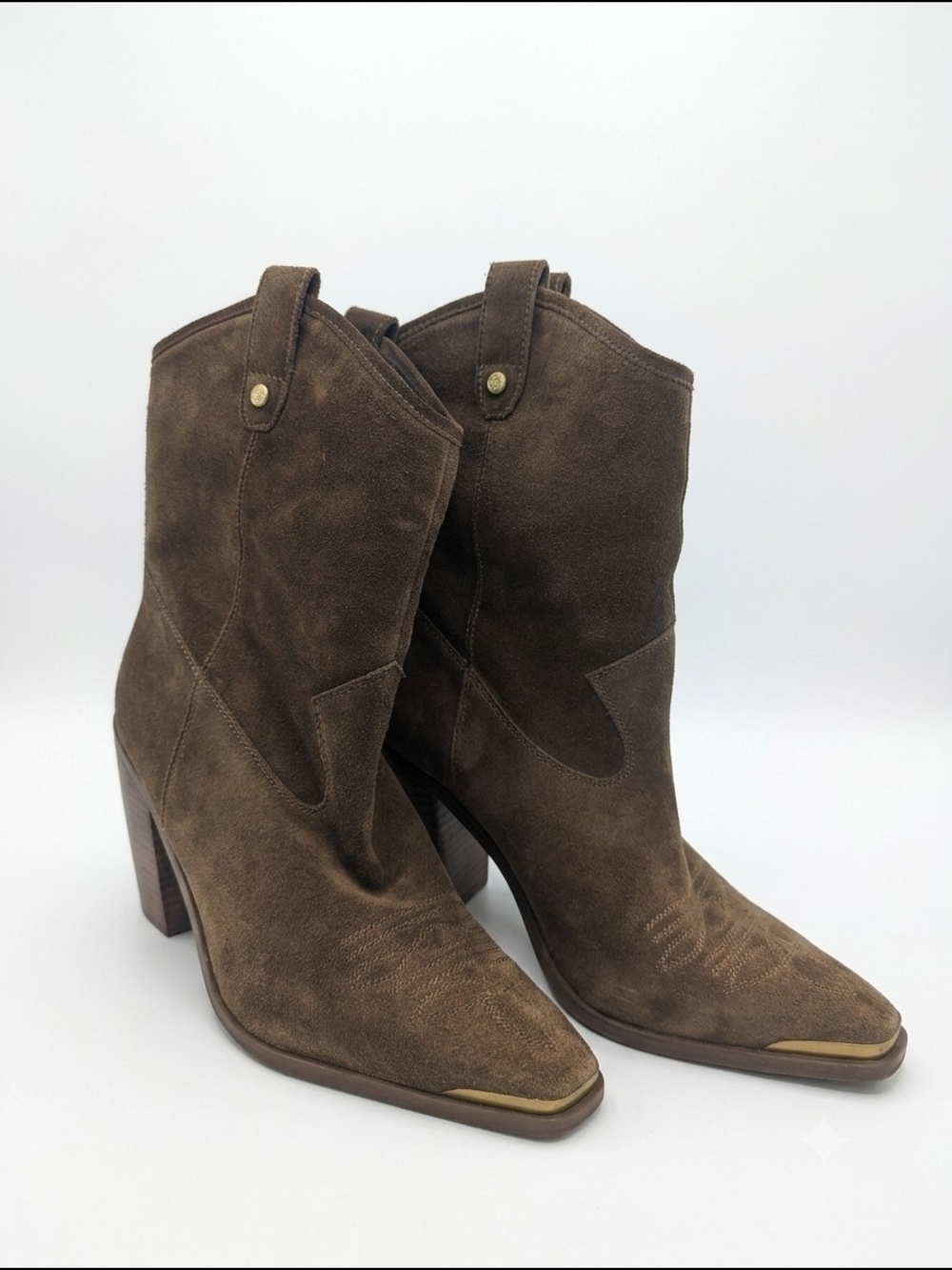 Vince Camuto Brown Suede Western-Style Heeled Ankle Boots